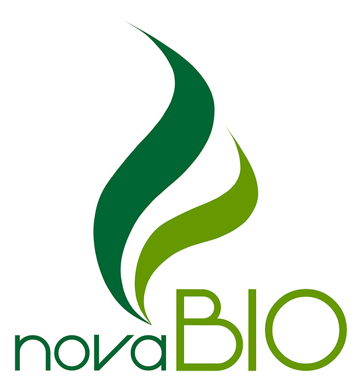 Logotipo de NovaBIO con hojas verdes estilizadas